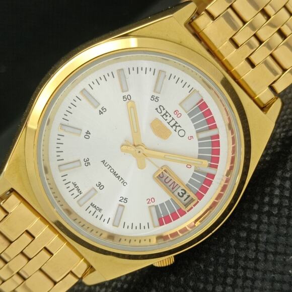 Seiko Other - Vintage 1982 Seiko Automatic Mens Gold Watch W/daydate & Red accents